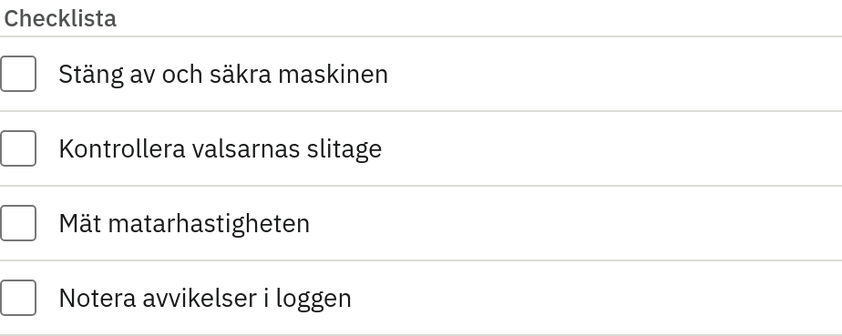 Skärmbild av Checklista i aktiviteten