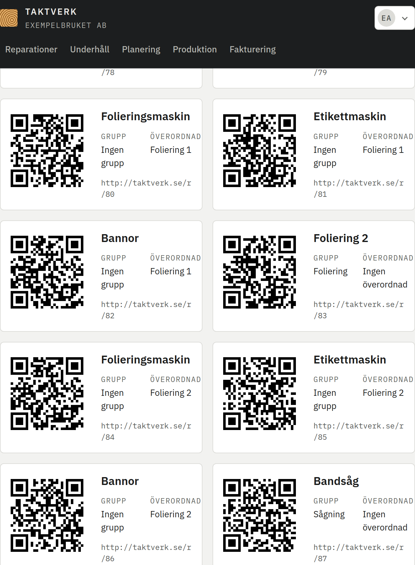 Skärmbild av QR-kod på maskinen