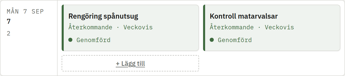 Skärmbild av Återkommande aktiviteter