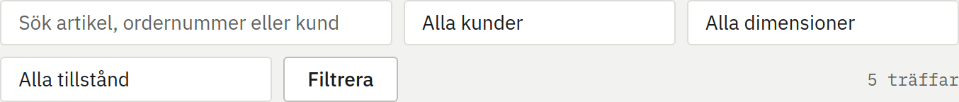 Skärmbild av Sök över varje orderrad